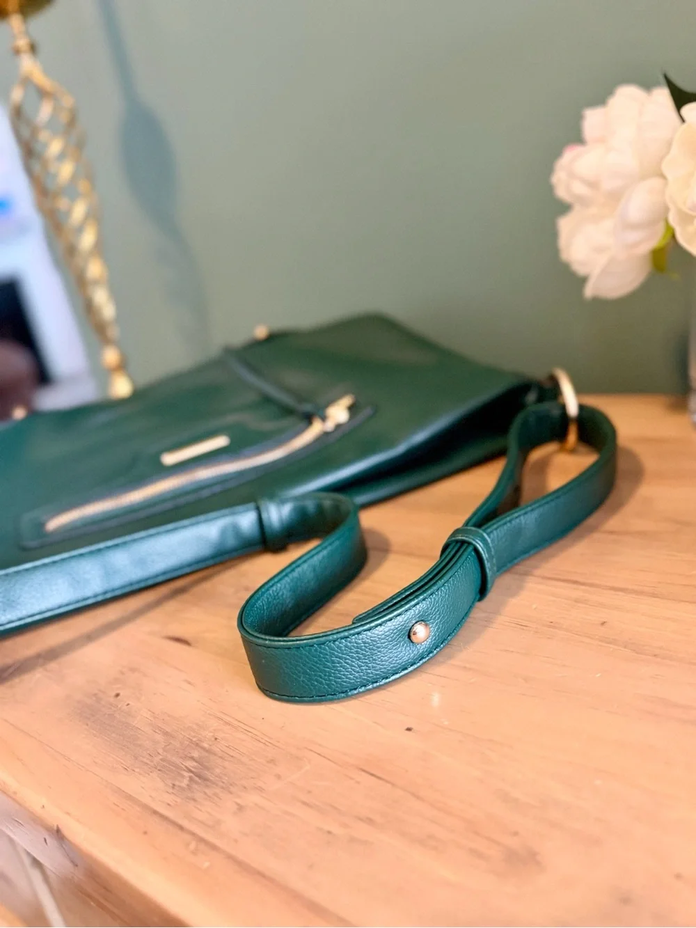 Emerald Green Slouch Hobo Bag Gold Hardware Boho Shoulder Purse - Picture 7 of 13